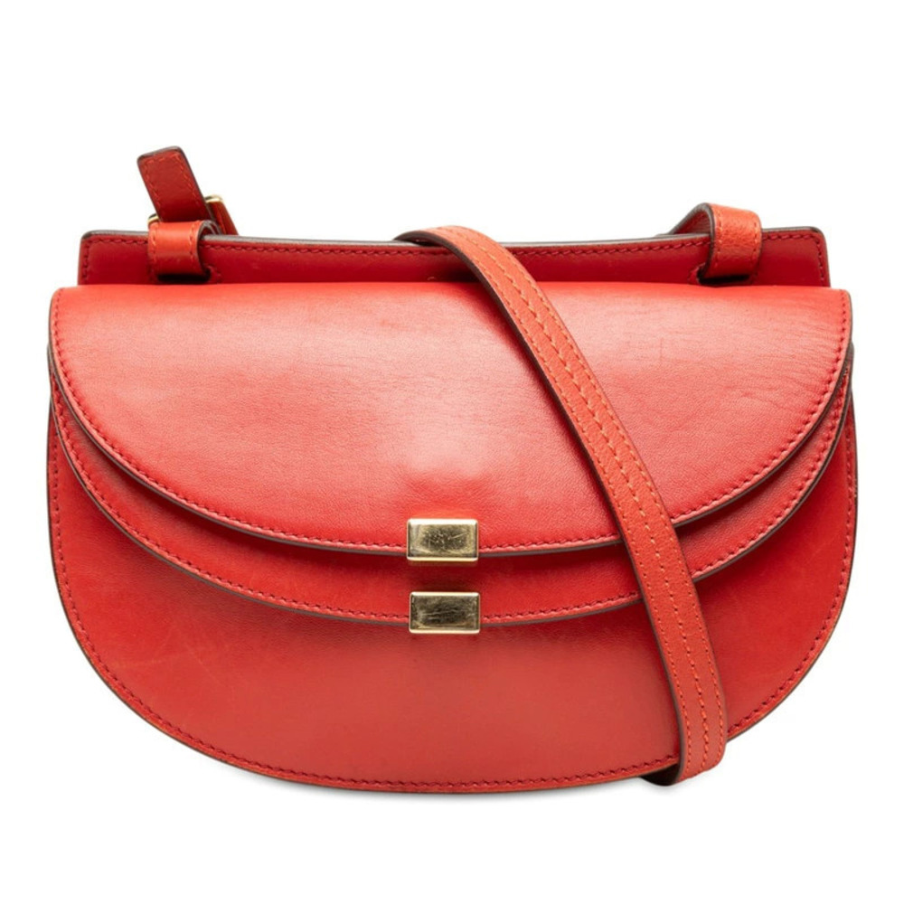 Chloe Georgia Crossbody Double Flap Shoulder Bag Leather Red